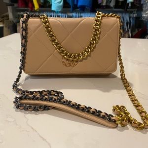 Tan C Crossbody Bag with Chain Design